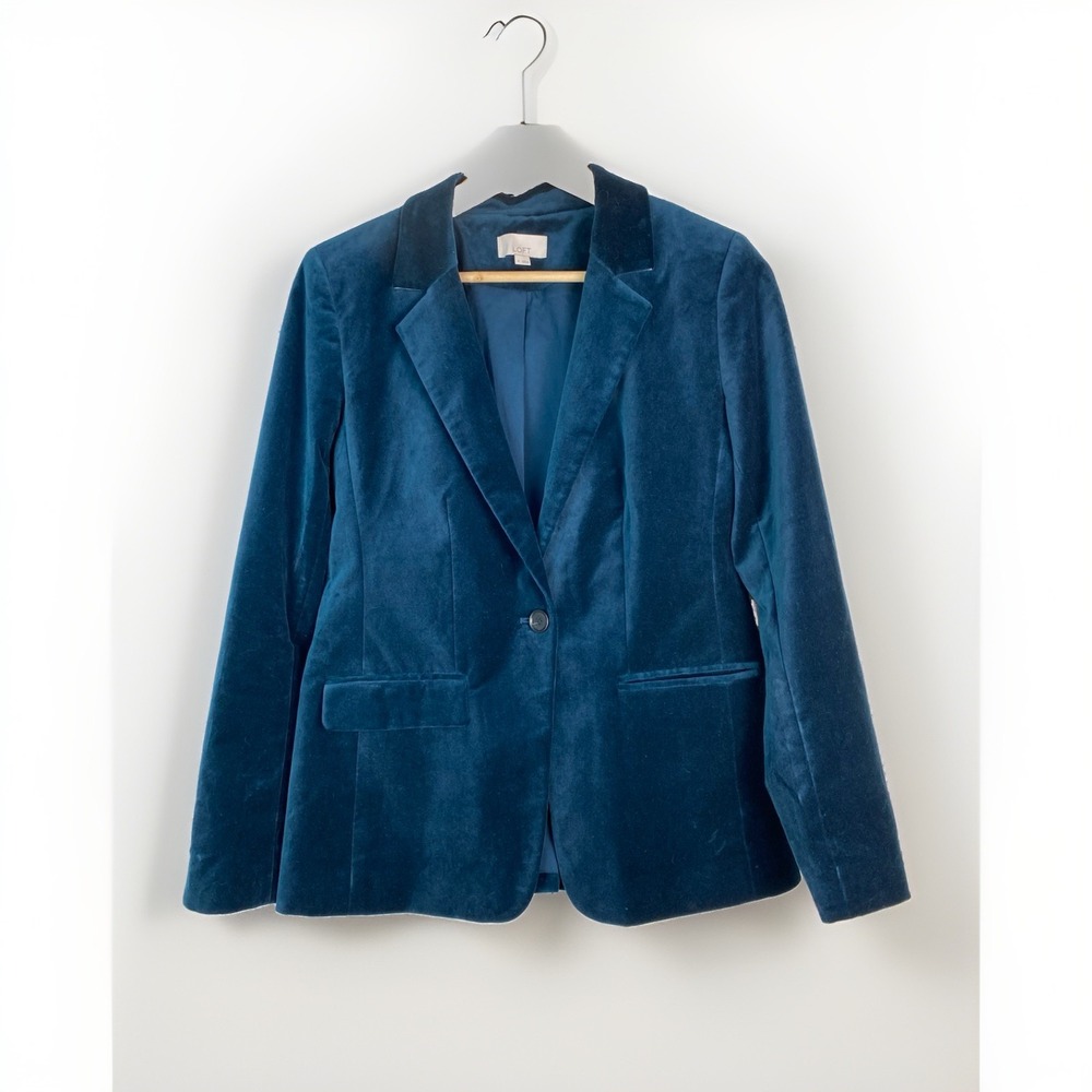 Ann Taylor LOFT Women's 4 Teal Velvet One Button Lined Blazer Jacket